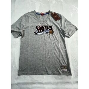 NWT Mitchell & Ness Philadelphia 76ers Womens S Shirt V-Neck Gray